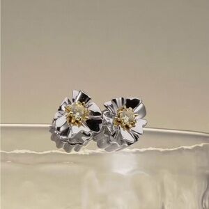 Elegant Gold and Silver Floral Stud Earrings